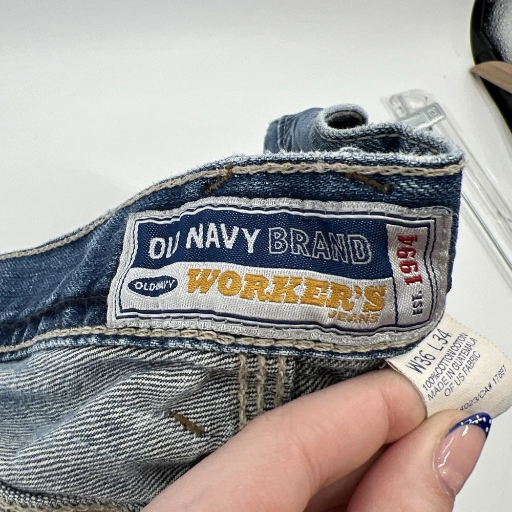 VTG Old Navy Worker's Carpenter Baggy Relaxed Straight Jeans Mens 36x32 Blue Y2K